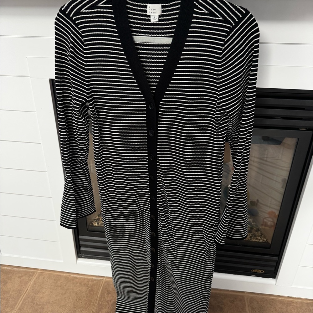 a new day Black and White Striped Sweater Dress